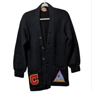 Princeton Award vintage black wool knitted school sweater jacket cardiga…